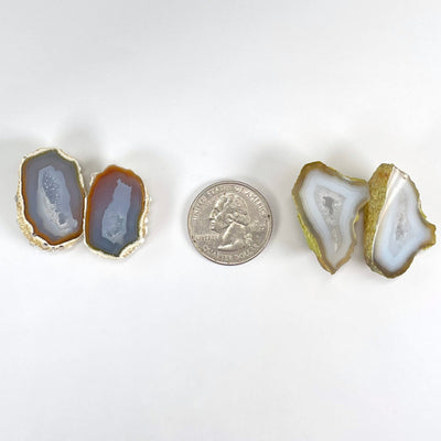 approximate largest high grade mini geode pairs with quarter for size reference