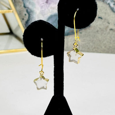 crystal quartz start earrings electroplated in gold