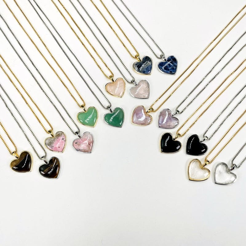 multiple necklaces displayed to show the differences in the gemstones 