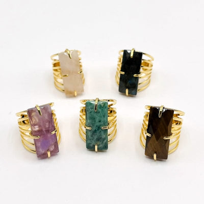 gemstone rings displayed to show the details on the faceted gemstone