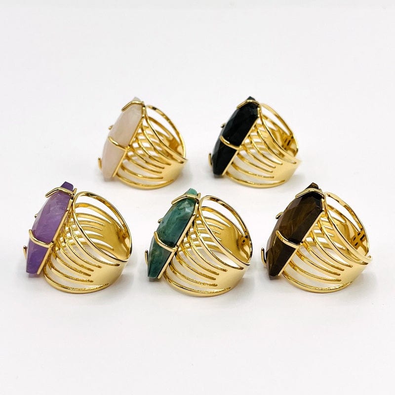 side view of the cigar band gemstone rings 