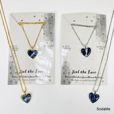 sodalite heart shaped gemstone necklace electroplated in gold and silver