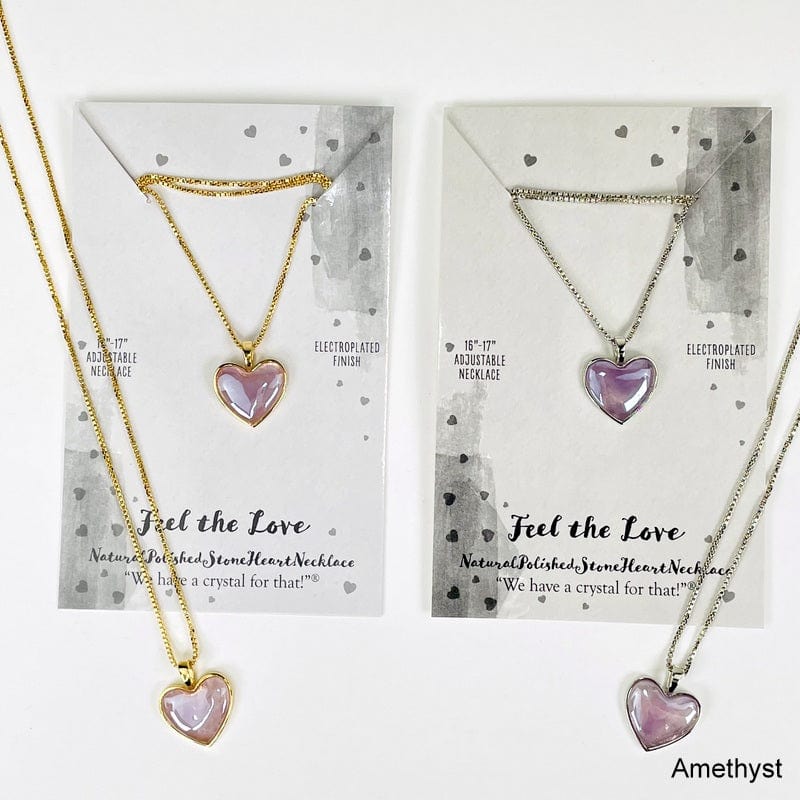 angel aura amethyst heart shaped gemstone necklace electroplated in gold and silver