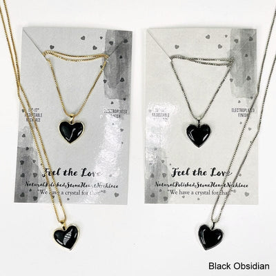 black obsidian heart shaped gemstone necklace electroplated in gold and silver