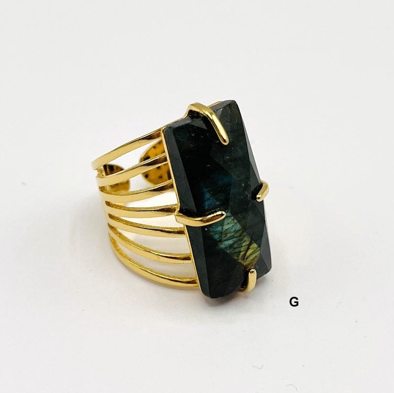 Rectangle Gemstone Cigar Band Ring - Electroplated Gold -