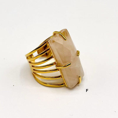 Rectangle Gemstone Cigar Band Ring - Electroplated Gold -