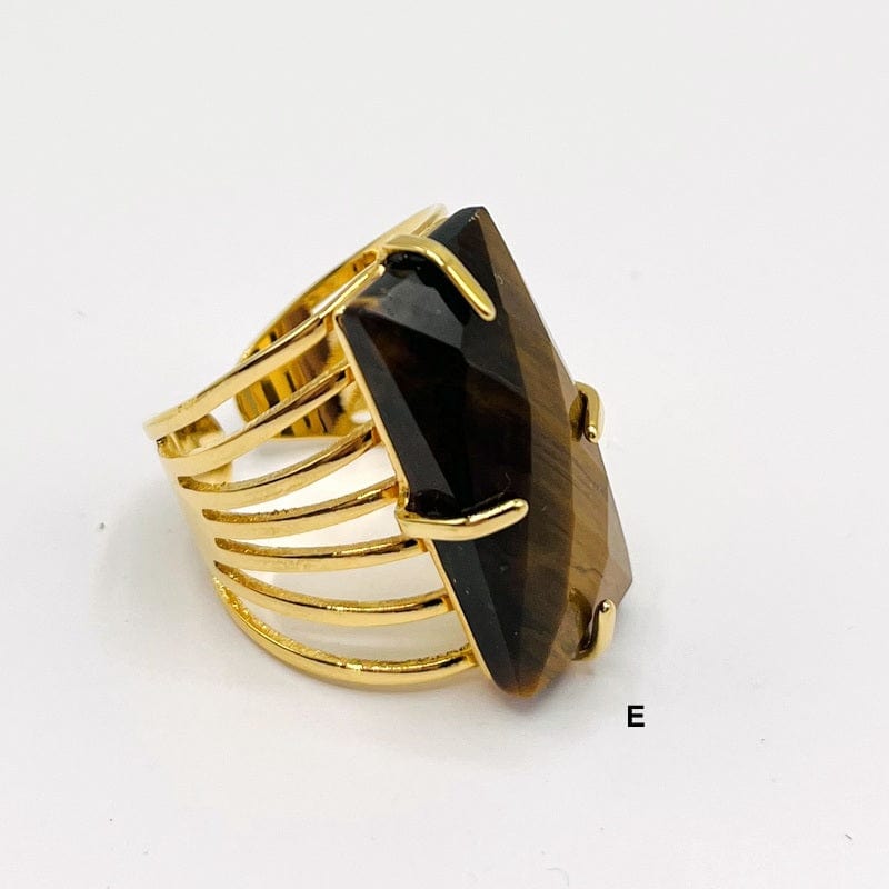 Rectangle Gemstone Cigar Band Ring - Electroplated Gold -