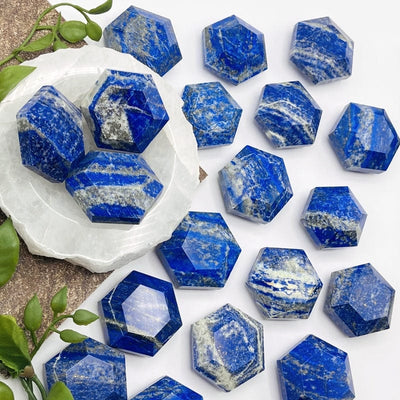 multiple laps lazuli hexagons displayed to show the differences in the color shades 