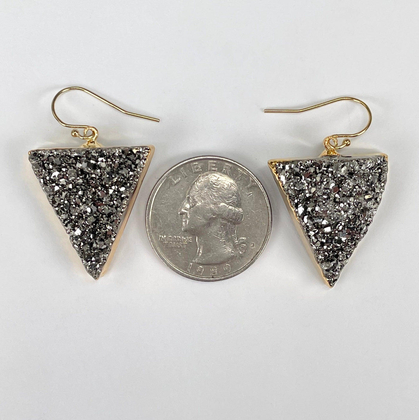 druzy earrings with quarter for size reference
