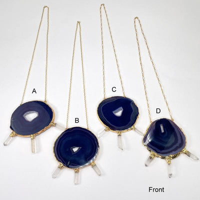 front view of the four agate necklaces 