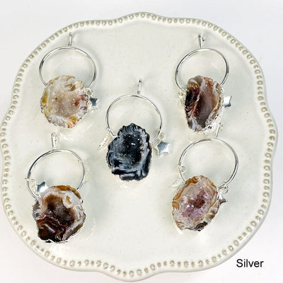 agate geode pendants with moon and star charms available in electroplated silver