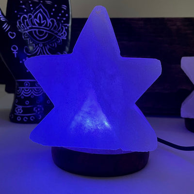 himalayan salt white star lamp dark blue light