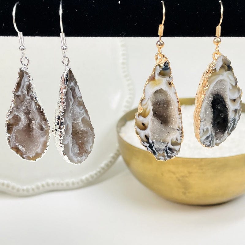 agate geode earrings with a druzy center