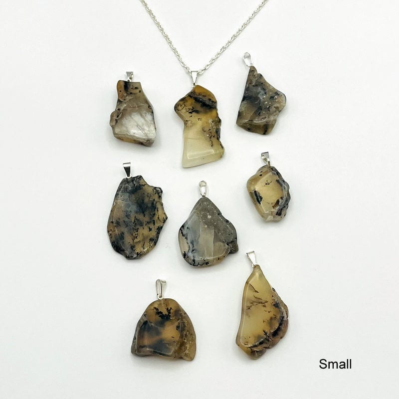 dendritic opal slab pendants available in small