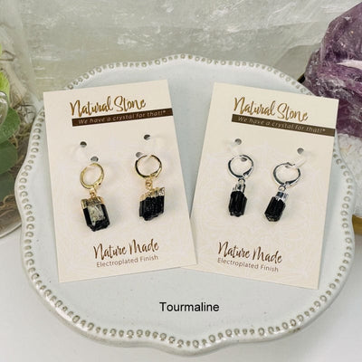 earrings available in tourmaline electroplated gold or silver