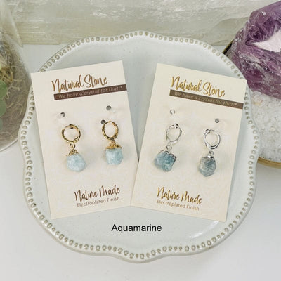 earrings available in aquamarine electroplated gold or silver
