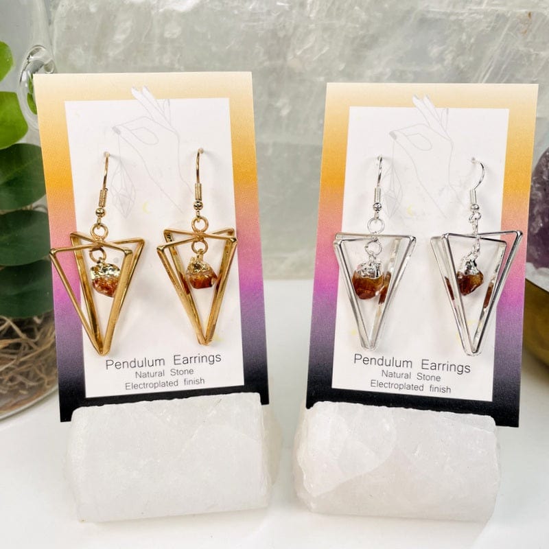 pendulum earrings with citrine available in electroplated gold or silver 