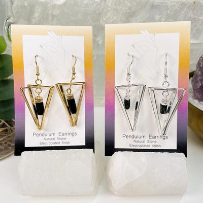 pendulum earrings with tourmaline available in electroplated gold or silver