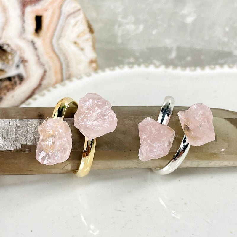double point rings in rose quartz electroplated gold or silver  