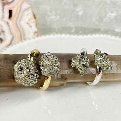 double point rings in pyrite electroplated gold or silver