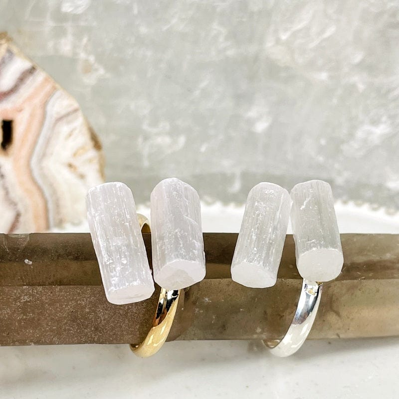 double point rings in selenite electroplated gold or silver