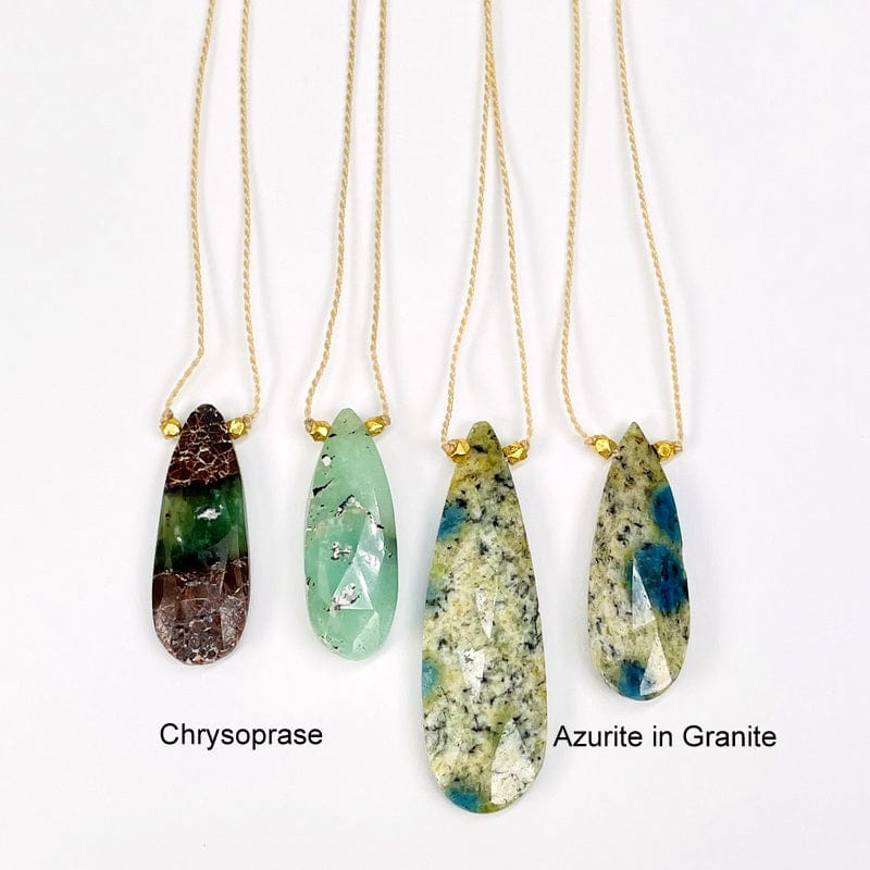necklaces available in chrysoprase and azurite in granite 