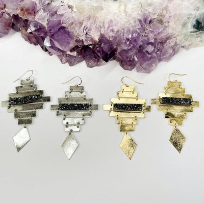 druzy bar earrings available in a silver or gold finish
