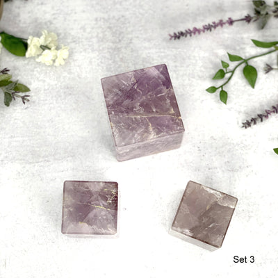 Top angle shot of the 3 pc set 3 of Amethyst Cubes