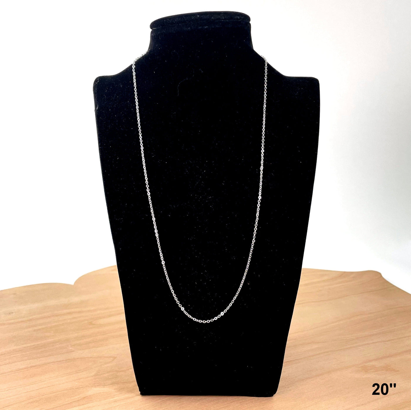 20" necklace chain on bust display for length reference