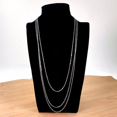 all electroplated silver necklace chain lengths on bust display for length comparison