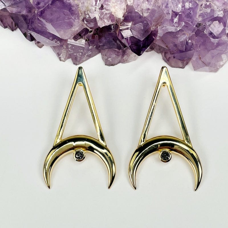 gold earrings come with a black titanium druzy accent 