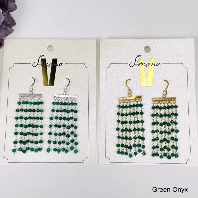 gold and silver green onyx gemstone earrings
