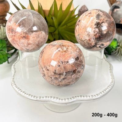 three 200g - 400g spheres on display for possible variations