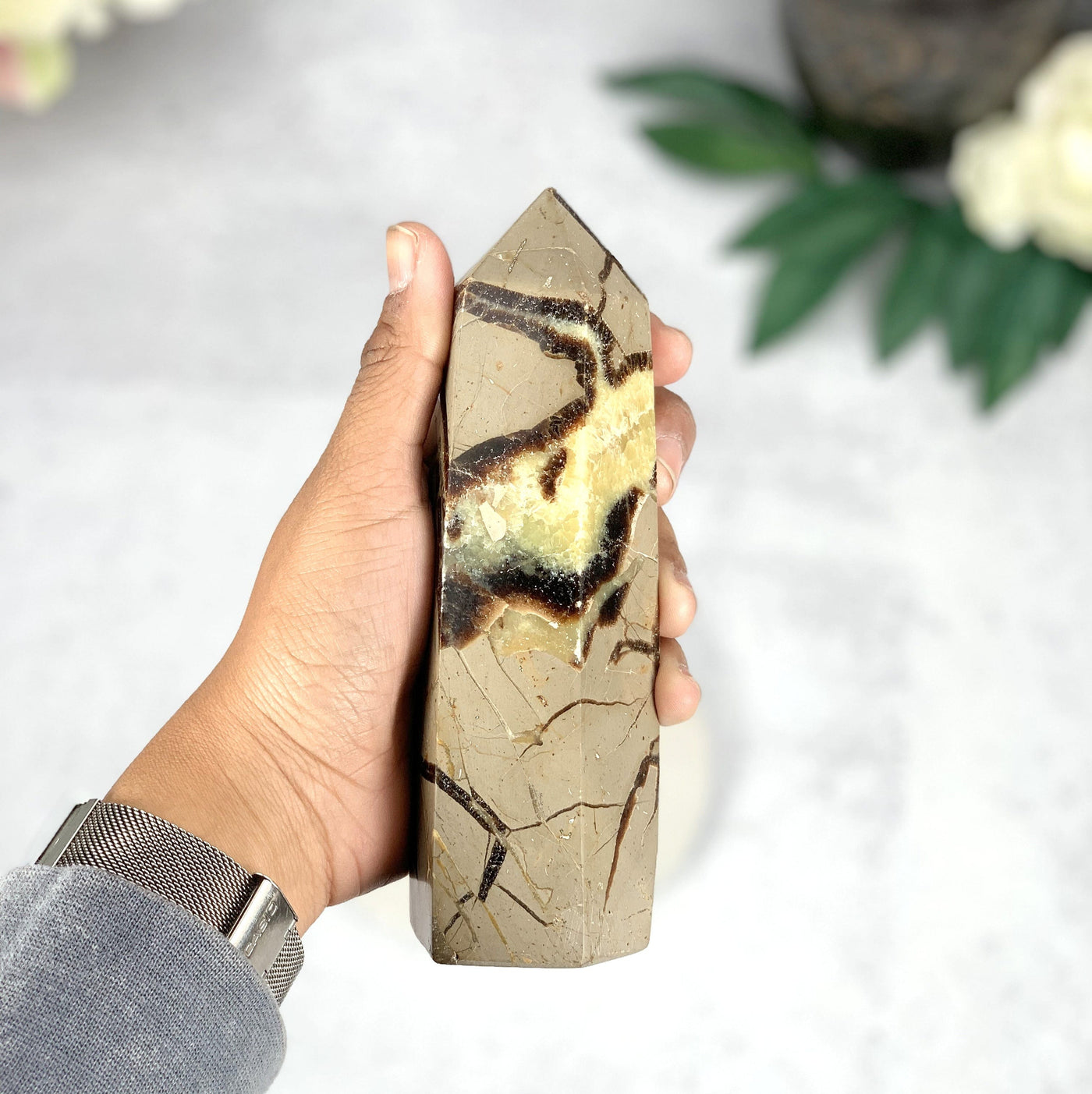 Septarian Polished Point Tower on hand