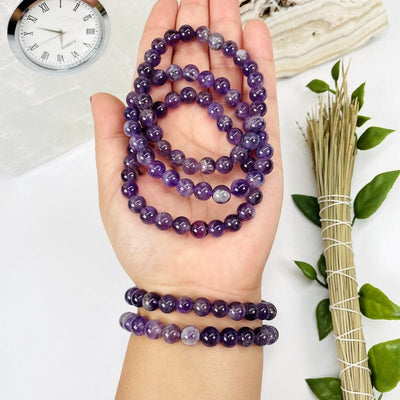 chevron amethyst bracelets displayed to show the size 