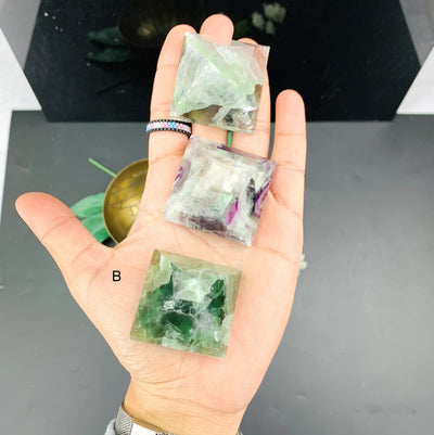 Set B of the Small Fluorite Pyramid on hand