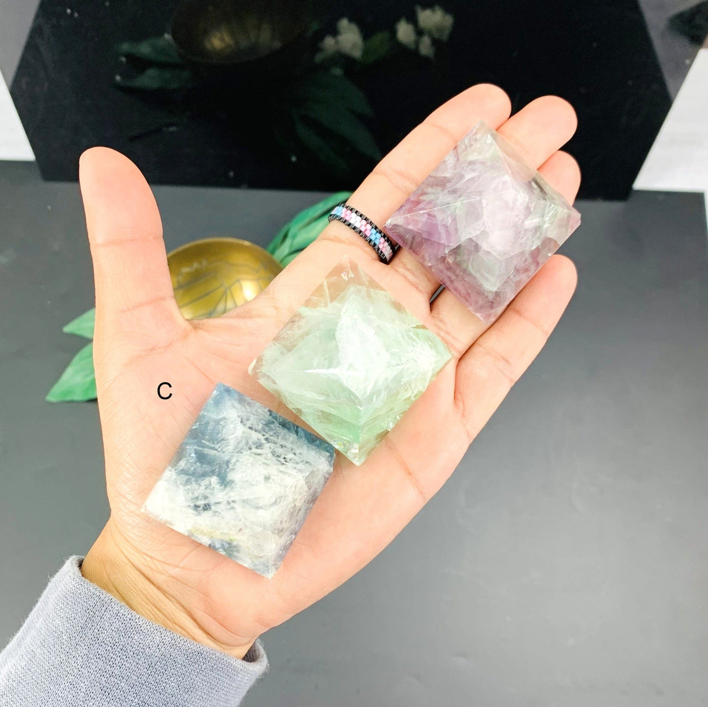Set C of the Small Fluorite Pyramid on hand
