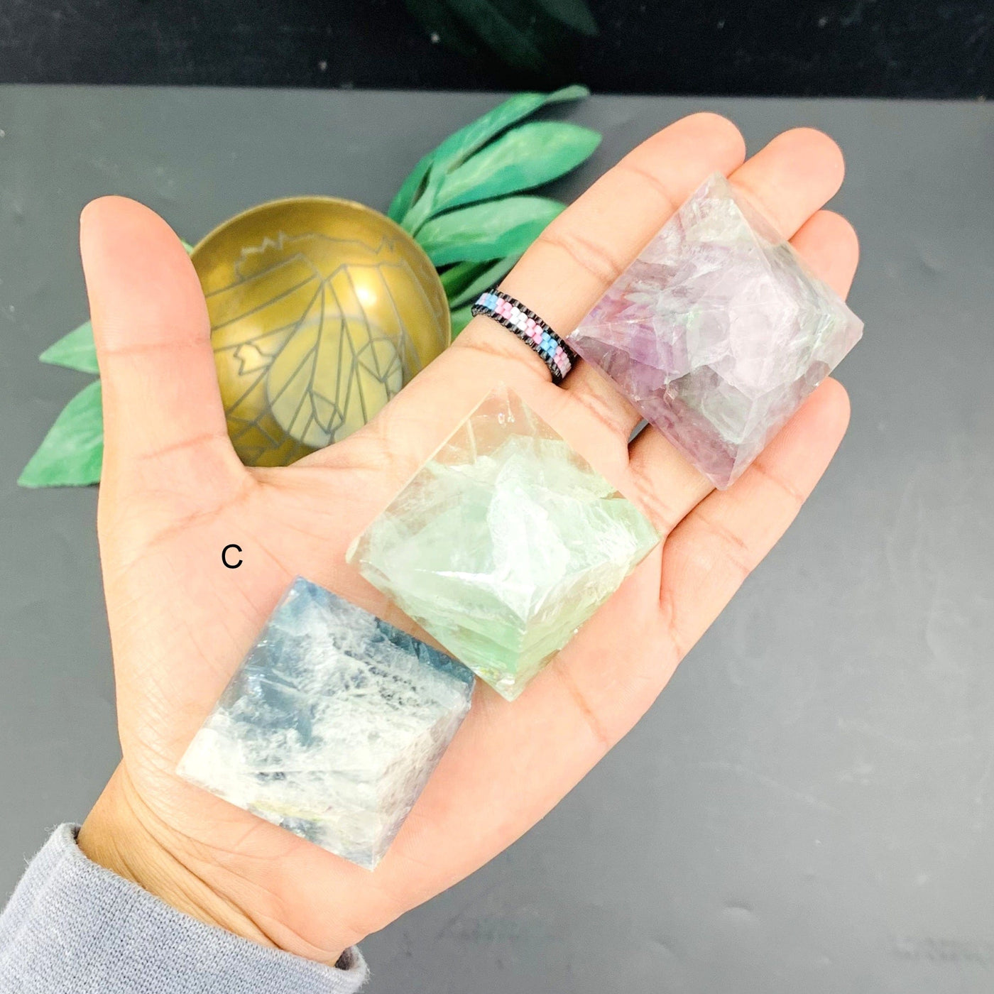 Set C of the Small Fluorite Pyramid on hand
