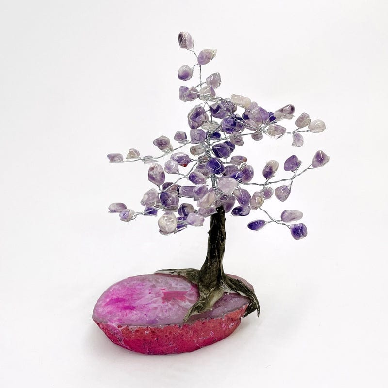 chevron amethyst tumbled stone trees available with a pink agate base 