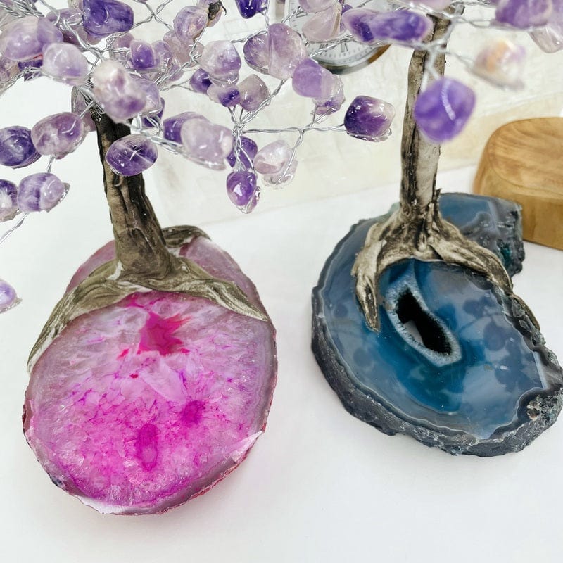 close up of the details on the agate base trees 