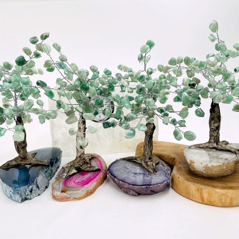 multiple colored agate base trees displayed to show the differences in the colors available 