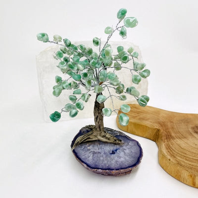 green quartz tumbled stone top tree available with a purple agate base