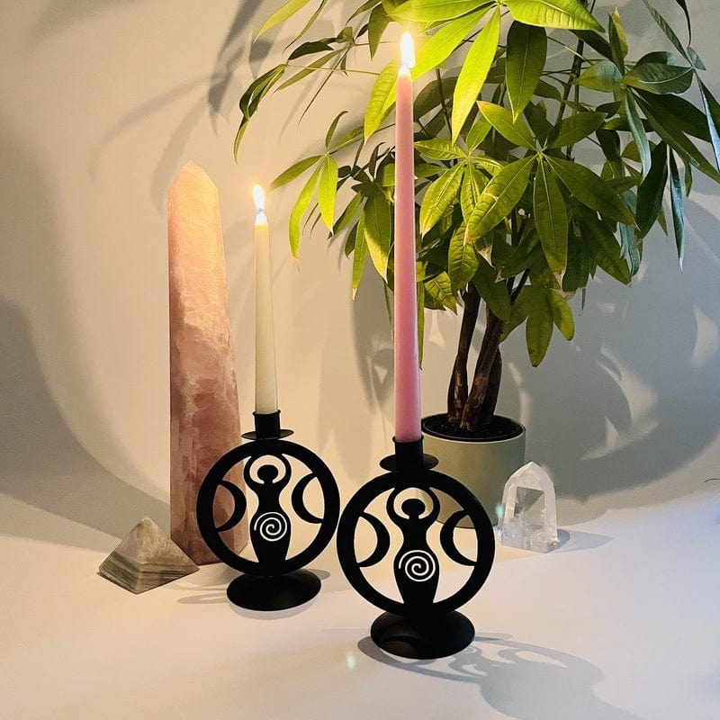 metal earth goddess candle holders displayed as home decor 