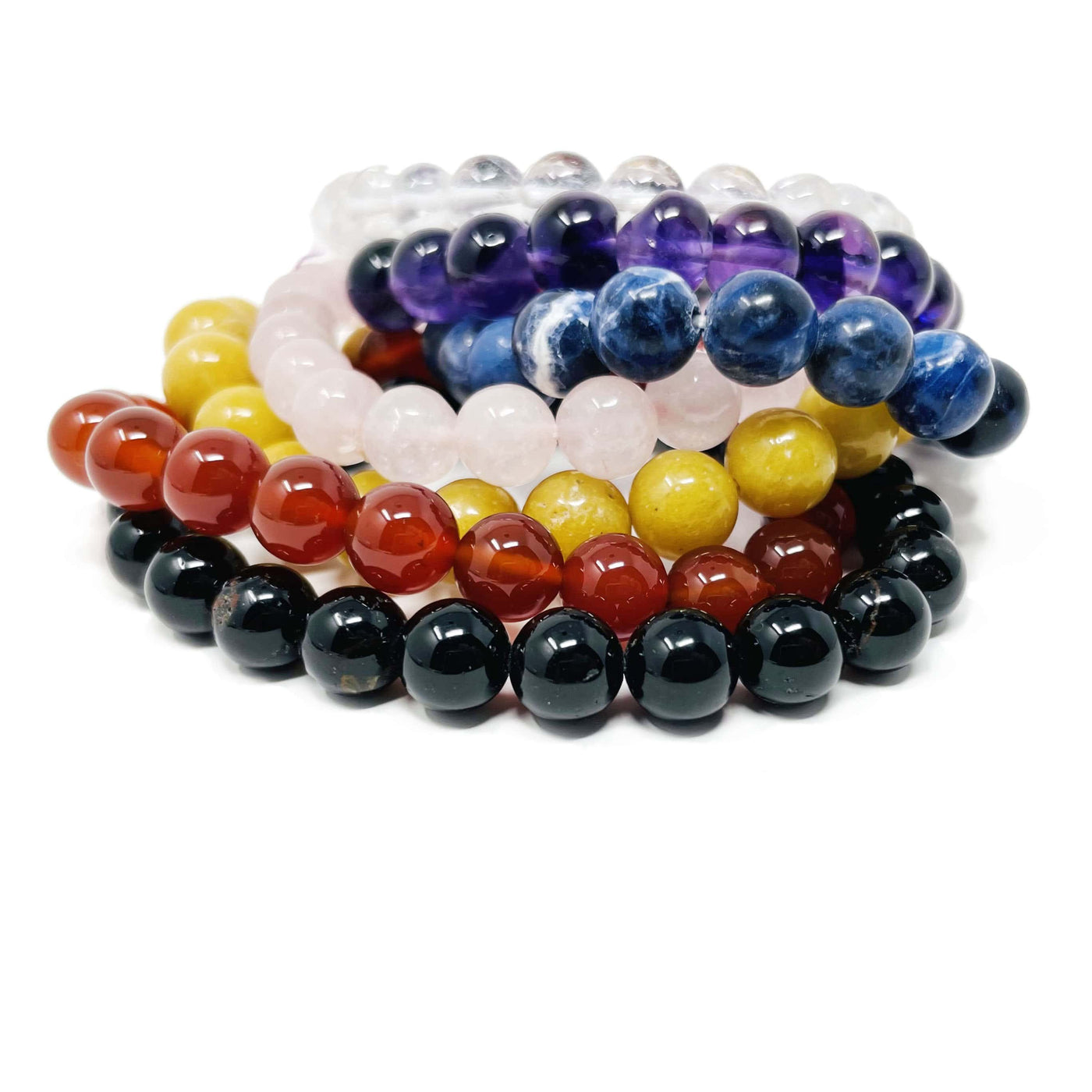 Chakra Bracelet Set - 7 Mala Bead Bracelets stacked up