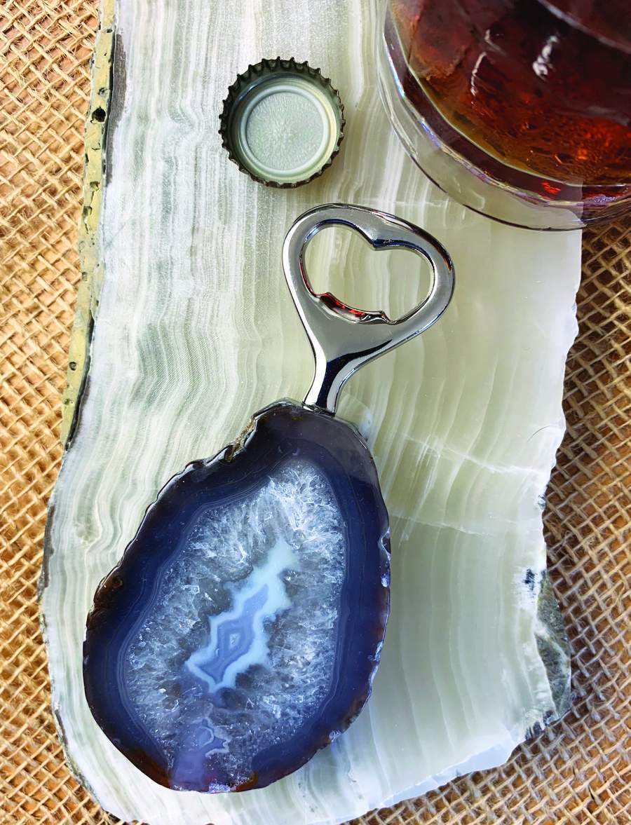 Natural Stone Bottle Opener - on a platter
