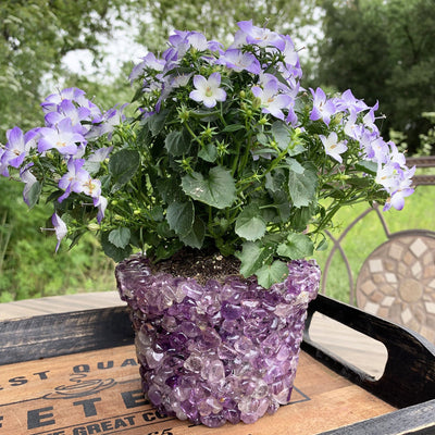 tumbled stone flower pot available in amethyst 
