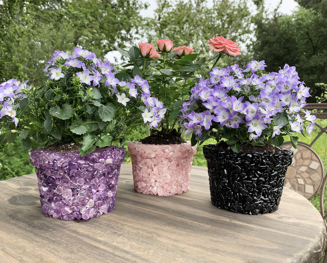 crystals in plant pots Tumbled Stone Planter