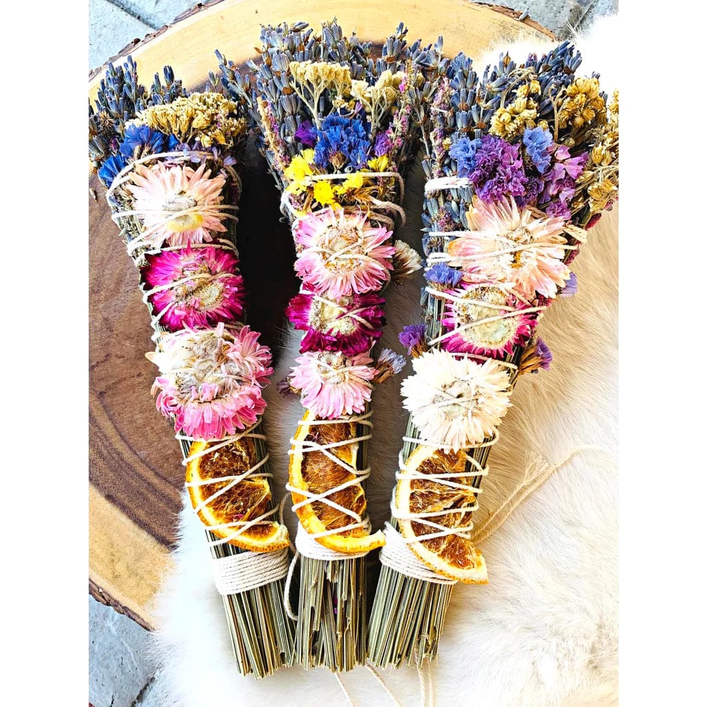 smudge bundles with a mix of herbs and flowers in the large size 