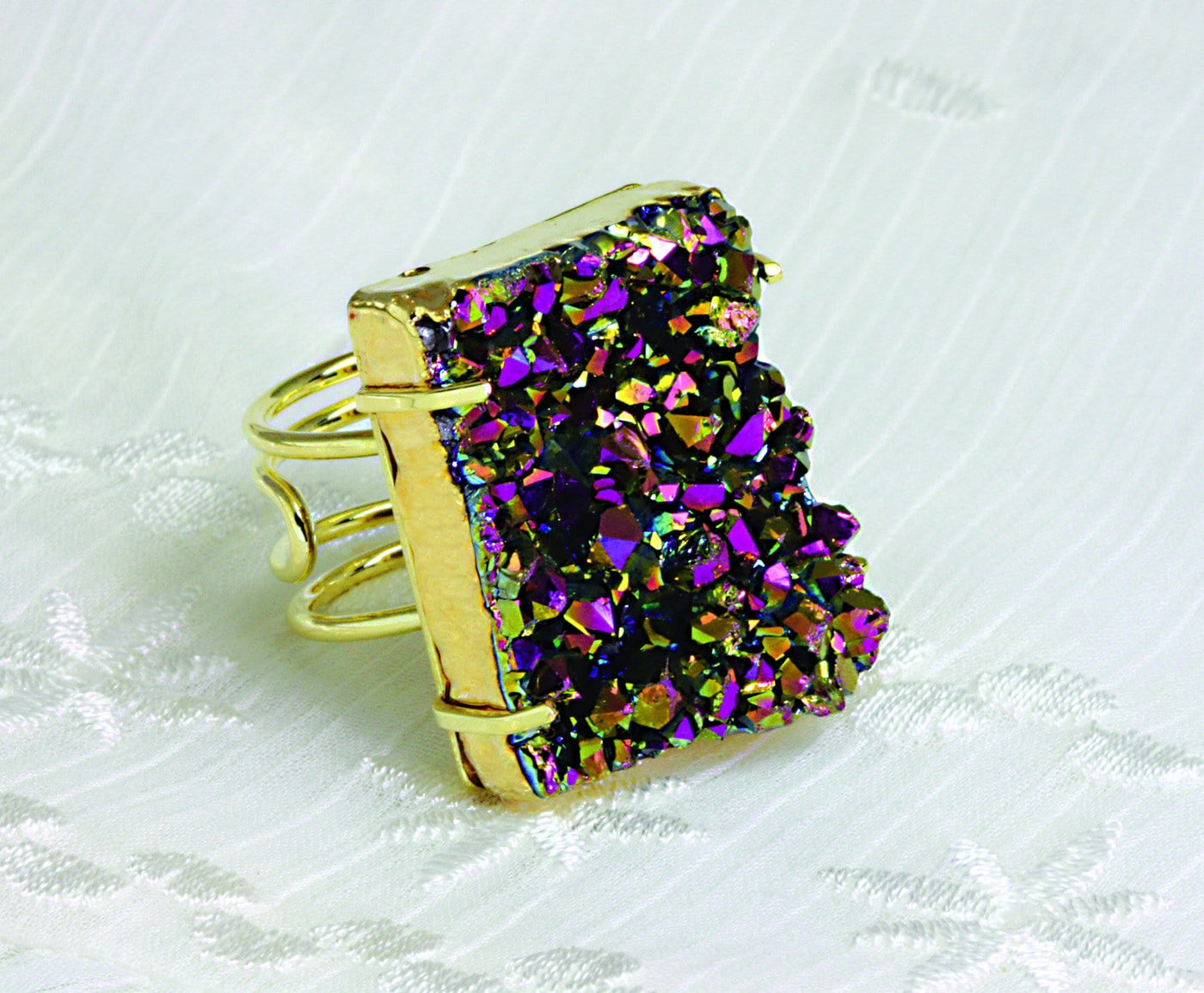 mystic druzy adjustable ring available in rainbow 