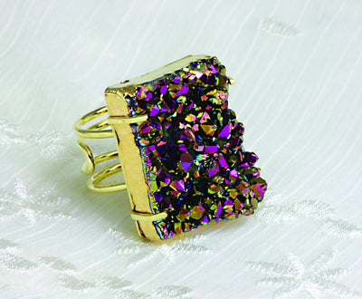 mystic druzy adjustable ring available in rainbow 